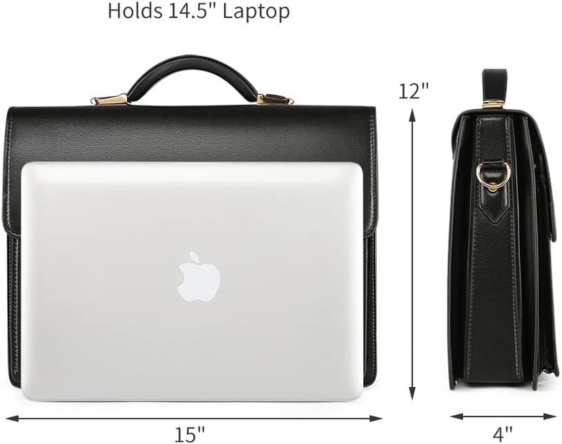 Ecentaur Briefcases for Men Business Mens Leather Briefcase Locking Black Laptop Messenger Bag Lawyer Hard Case - Image 3
